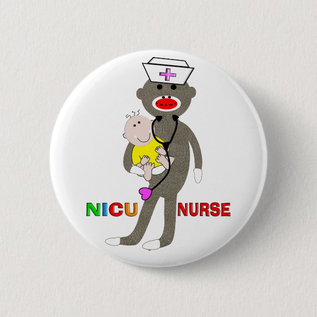 NICU Nurse Sock Monkey Gifts Pinback Button (Front)