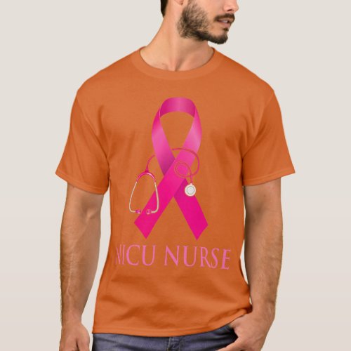 NICU Nurse Stethoscope Pink Ribbon Cute Breast Can T_Shirt