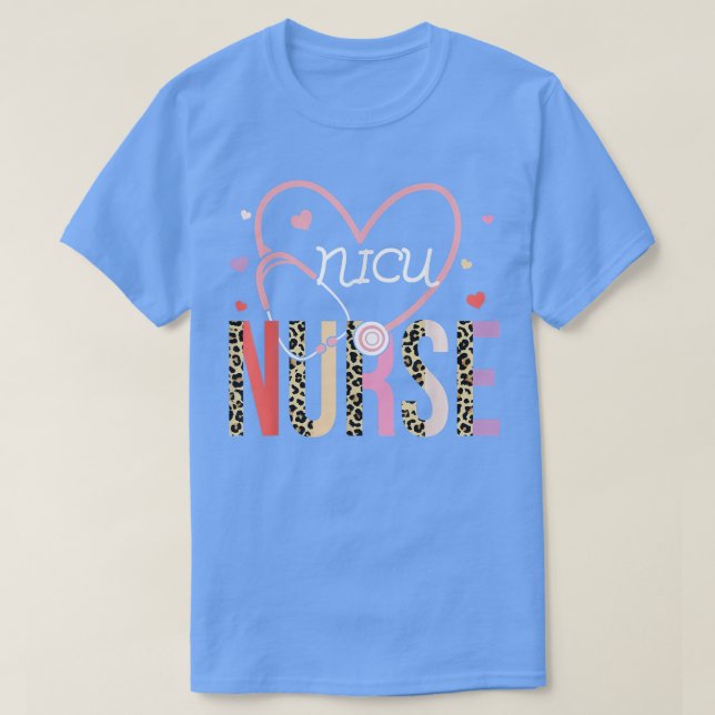 NICU Nurse Valentine Leopard Print Heart Stethosco T-Shirt (Design Front)