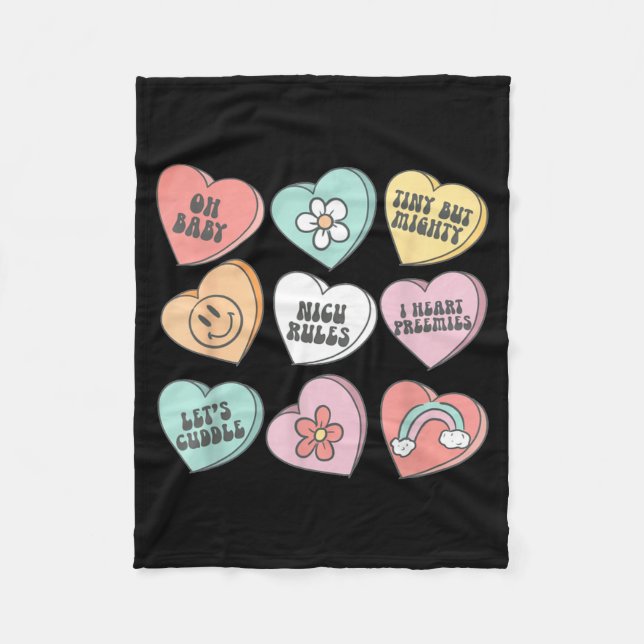Nicu Nurse Valentine's Day Heart Candy Neonatal Ic Fleece Blanket (Front)