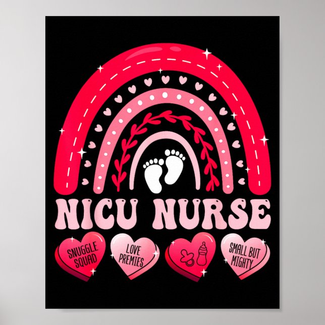 Nicu Nurse Valentines Day Rainbow Neonatal Rn Hear Poster (Front)