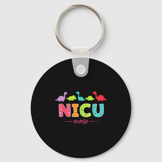 Nicu Nurse With Cute Dinosaurs Pediatric For Women Keychain (Front)