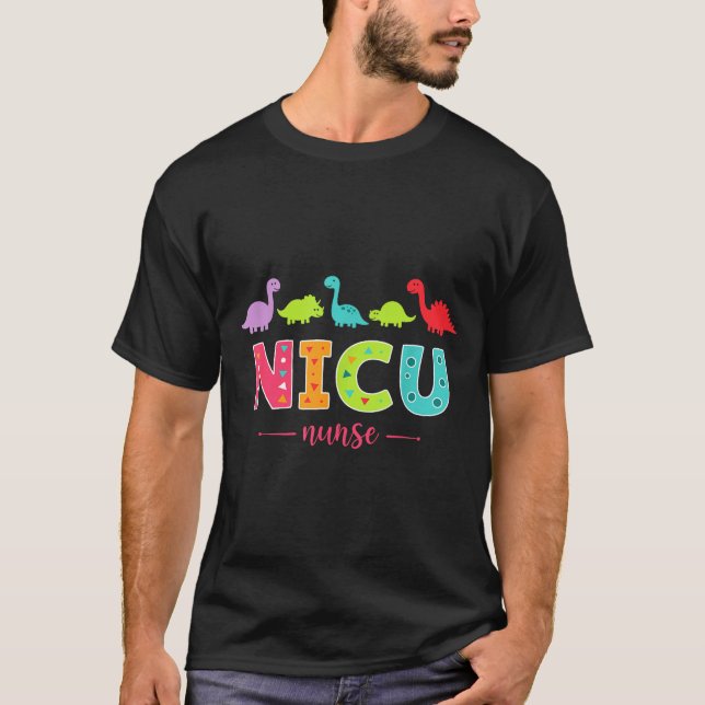 Nicu Nurse With Cute Dinosaurs Pediatric For Women T-Shirt (Front)