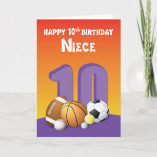 Niece 10th Birthday Sports Balls Card
