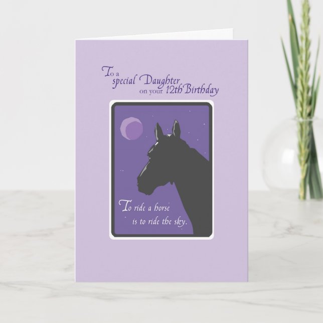 Niece 12th Birthday with Horse at Night on Purpl Card (Front)