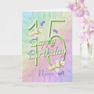 Niece 15th Birthday Butterflies and Flowers Card
