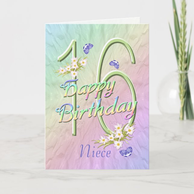 Niece 16th Birthday Butterflies and Flowers Card (Front)
