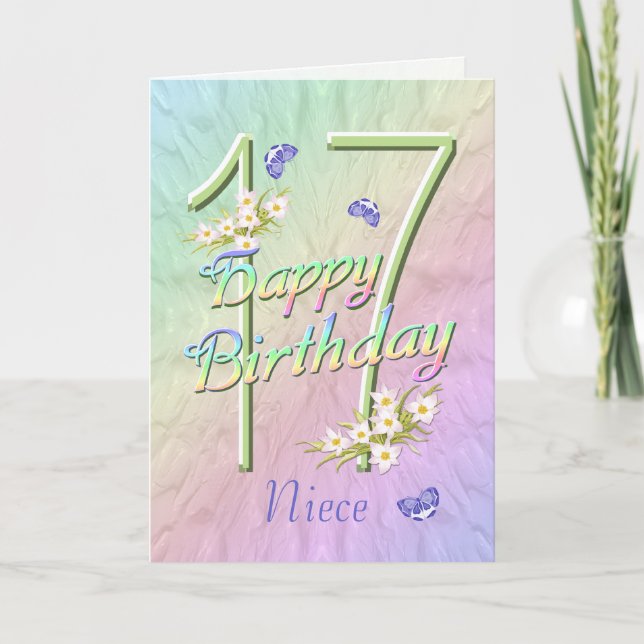 Niece 17th Birthday Butterflies and Flowers Card (Front)