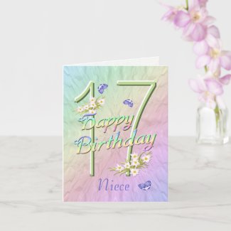 Niece 17th Birthday Butterflies and Flowers Card