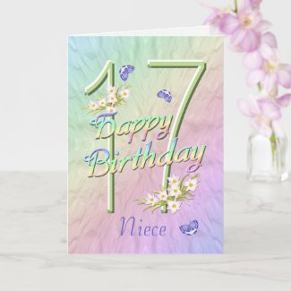 Niece 17th Birthday Butterflies and Flowers Card