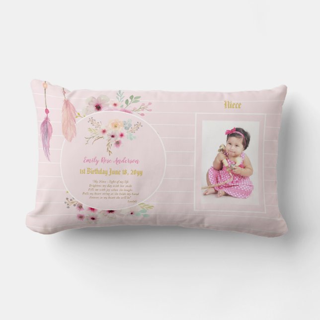 Niece 1st Birthday PHOTO and POEM Gift Lumbar Pillow (Front)