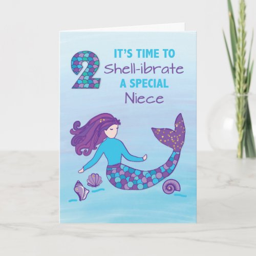 Niece 2nd Birthday Sparkly Look Mermaid Card