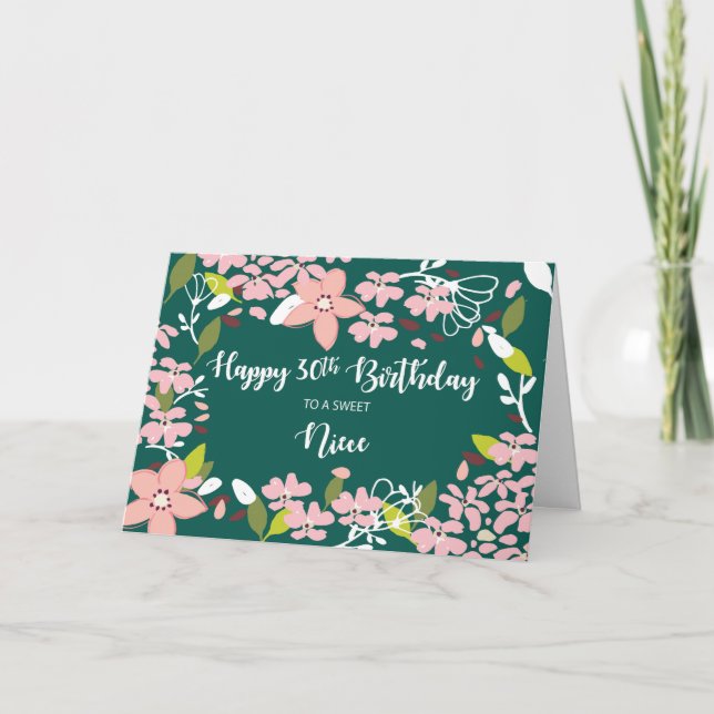 Niece 30th Birthday Green Flowers Card (Front)