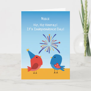 Niece 4th of July Cute Birds Watching Fireworks Card