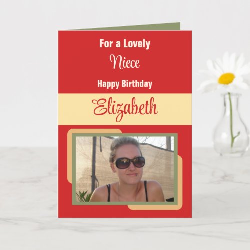 Niece add name photo red yellow birthday card