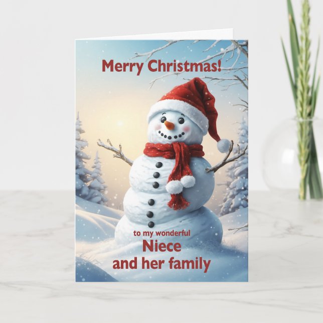 Niece and her Family Christmas Snowman  Holiday Card (Front)