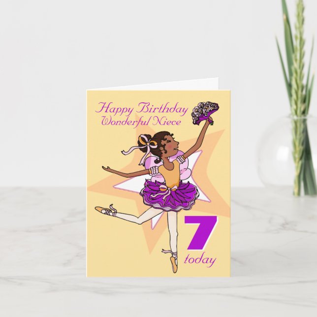 Niece ballerina birthday peach age card (Front)