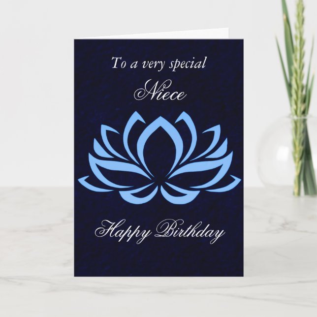 Niece - Birthday - Blue Lotus on Black Card (Front)