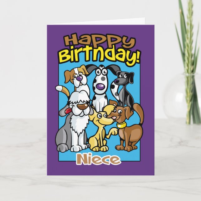Niece, Birthday Celebration Dogs, Lots of dogs Card (Front)