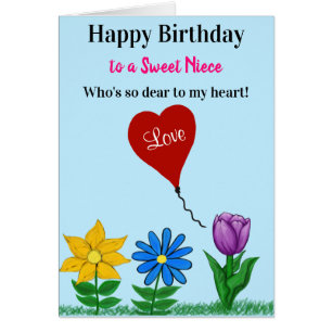 Niece Birthday Love Floral Heart Balloon Cards
