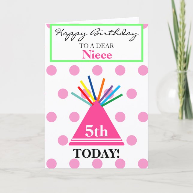 Niece Birthday Party Hat Flowers Balloons Any Age  Card (Front)