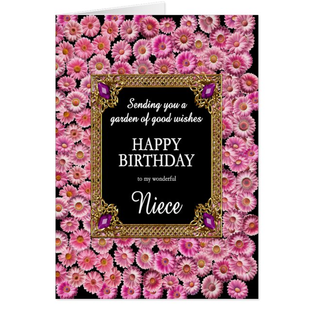 Niece Birthday Pink Daisies Cards (Front)
