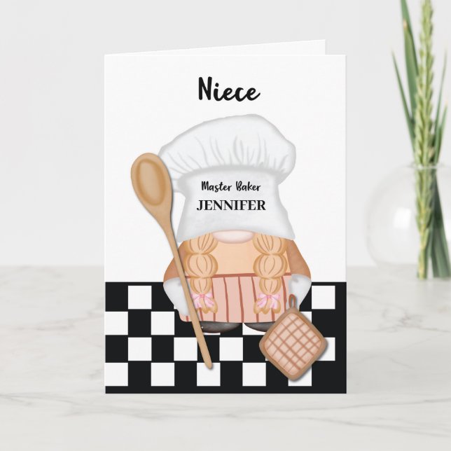 Niece Birthday Whimsical Gnome Baker Baking Card (Front)
