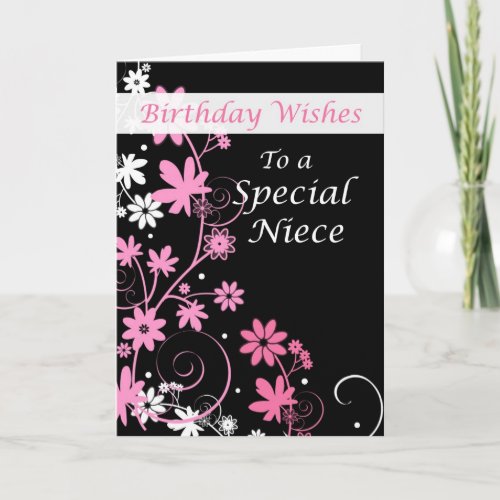 Niece Birthday Wishes Pink and Black Card