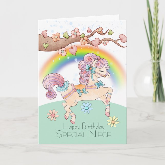 Niece Birthday With A Sweet Watercolor Pony Card (Front)