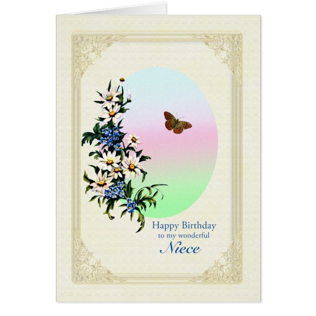 Niece Birthday with Flowers Cards (Front)