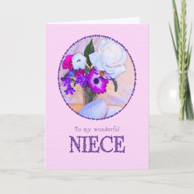 Niece, birthday with painted flowers. card (Front)
