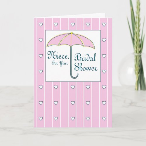 Niece Bridal Shower Pink Umbrella Holiday Card