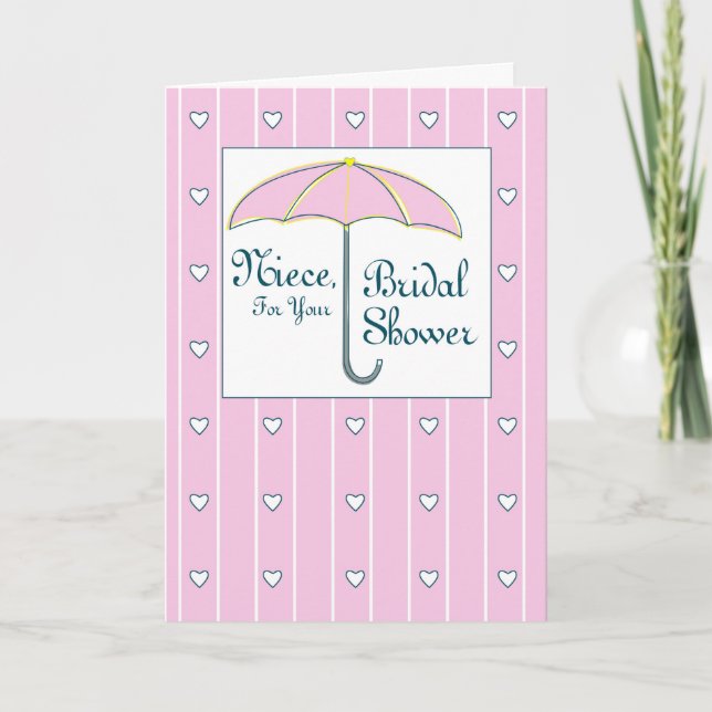 Niece, Bridal Shower Pink Umbrella Holiday Card (Front)