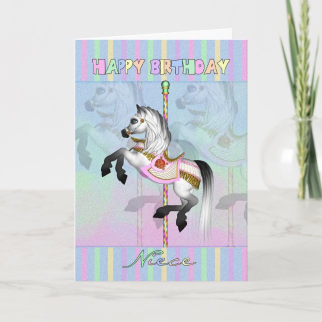 niece carousel birthday card - pastel carousel hor (Front)