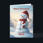 Niece Christmas Snowman  Holiday Card<br><div class="desc">A festive winter scene showing a cheerful snowman in a red hat and scarf. Wish your niece a merry Christmas with a lovely snowman card.</div>