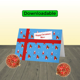 Niece cute blue Christmas parcel Holiday Card