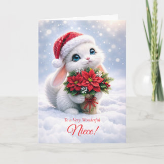 Niece Cute Christmas Holiday with White Bunny  Card