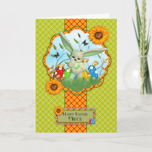 Niece Cute Easter Card With Rabbit And Easter Eggs