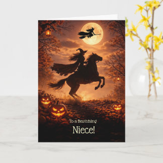 Niece Cute Halloween Witches in the Night Riding Card