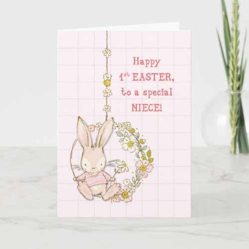 Niece First Easter Bunny on Flower Swing Card