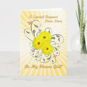 Niece, flowergirl invitation, yellow flowers letterpress thank you card