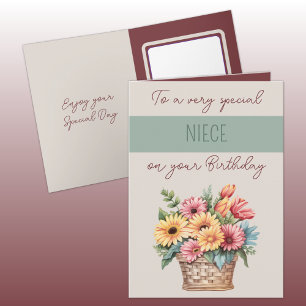 Niece gerbera green beige birthday card