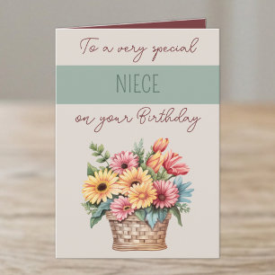 Niece gerbera green beige birthday card