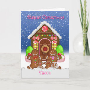 Niece Gingerbread House and Family Christmas Greet Holiday Card
