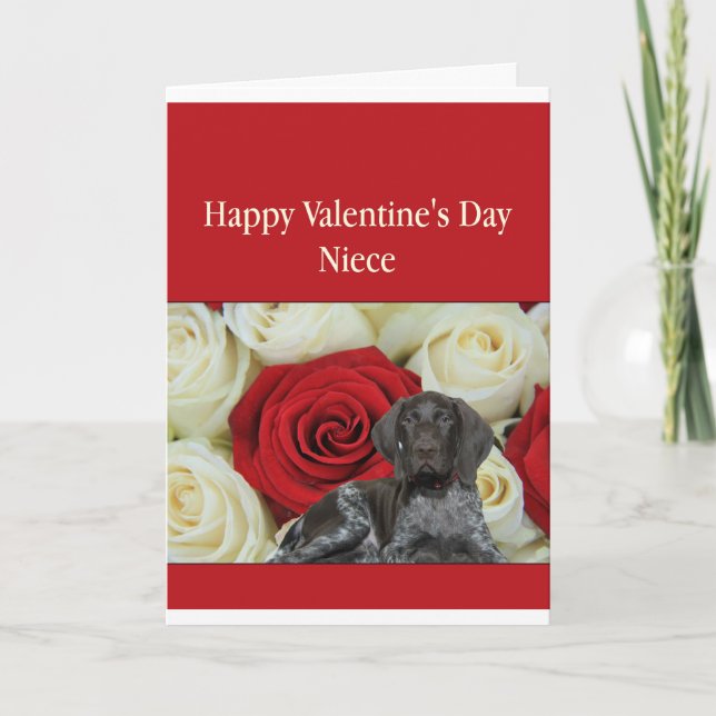 Niece Glossy Grizzly Valentine Puppy Love Holiday Card (Front)