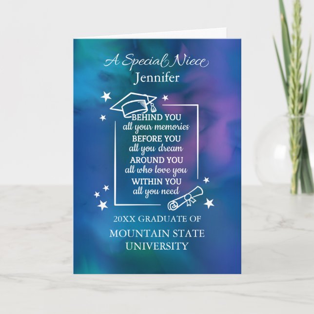 Niece Graduation Personalize Name and School  Card (Front)