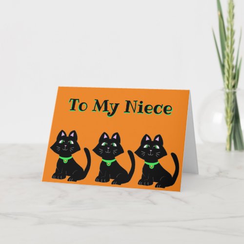 NIECE HALLOWEEN HOLIDAY CARD BLACK CAT ORANGE