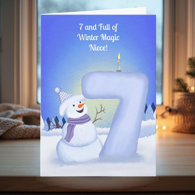 Niece Happy 7th Birthday Snowman  Card (Creator Uploaded)