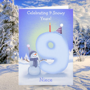 Niece Happy 9th Birthday Snowman Building  Card