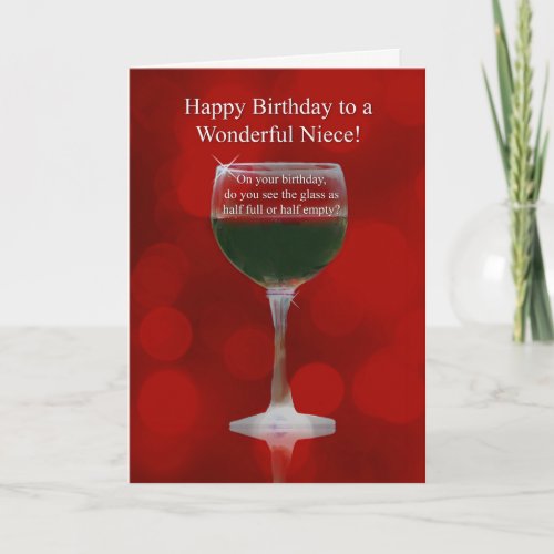 Niece Happy Birthday with Glass of Wine and Funny Card
